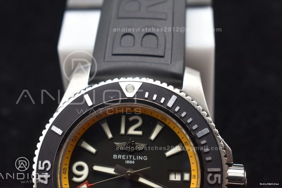 A Bezel Dial Rehaut Best Superocean Edition and 44 1:1 On Rubber Casual Black with TF Automatic Strap Yellow Black 471 0103